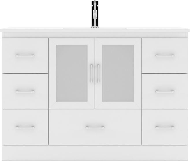 Virtu USA Zola 48" (MS-6748-C-WH-NM) Single Bathroom Vanity in White with Slim White Ceramic Top and Square Sink with Polished Chrome Faucet