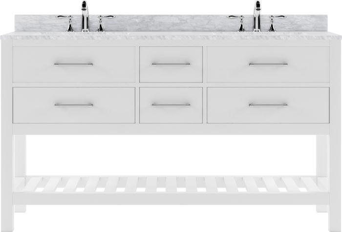 Virtu USA Caroline Estate 60" (MD-2260-WMRO-WH-NM) Double Bathroom Vanity in White with Marble Top and Round Sink 